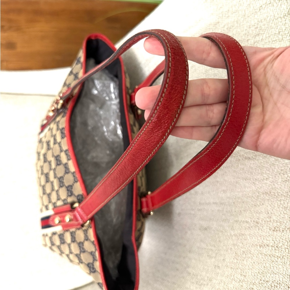 Authentic Gucci Sherry Line tote bag grey canvas red leather - Picture 10 of 16